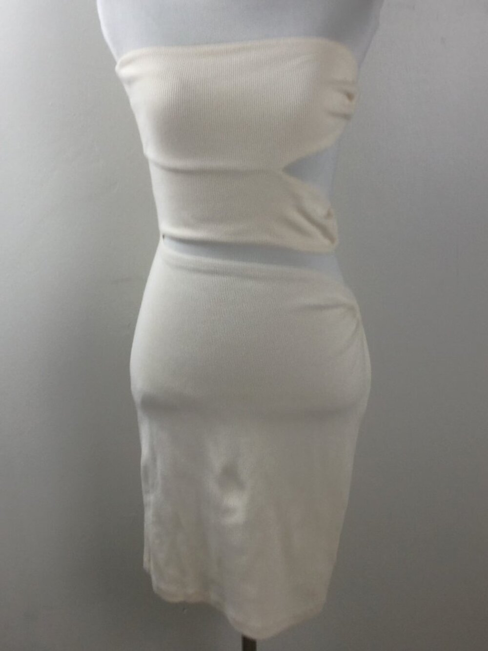 Heather by Bordeaux Ribbed Cream Mini Dress s